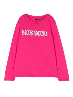 Missoni Kids sequinned-logo cotton T-shirt - Pink