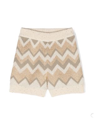 Missoni Kids sequinned zigzag-knit shorts - Neutrals