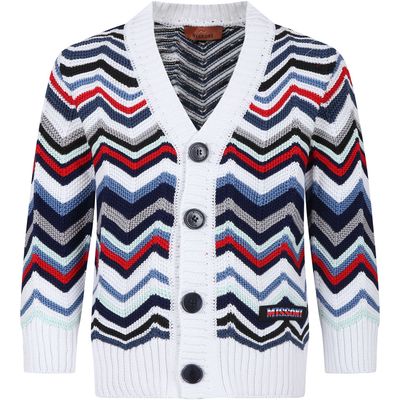 Missoni Kids White Sweater For Boy With Chevron Motif