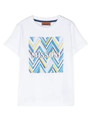 Missoni Kids White T-shirt With Blue Chevron Print