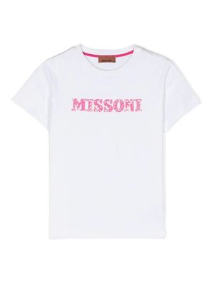 Missoni Kids White T-shirt With Pink Sequins Logo