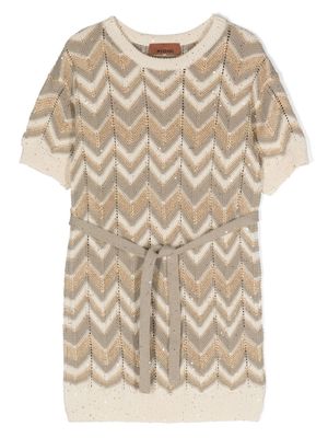 Missoni Kids zigzag-knit belted minidress - Neutrals