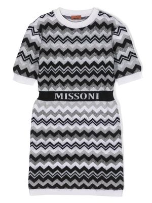 Missoni Kids zigzag logo-tape knitted minidress - Grey