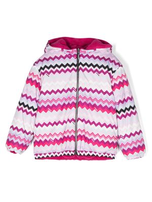 Missoni Kids zigzag-pattern hooded bomber jacket - Pink