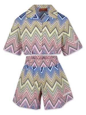 Missoni Kids zigzag-print cotton short set - Pink