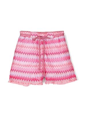 Missoni Kids zigzag-print drawstring shorts - Pink