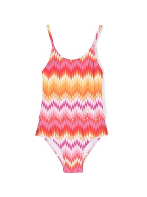 Missoni Kids zigzag-print fringed swimsuit - Pink