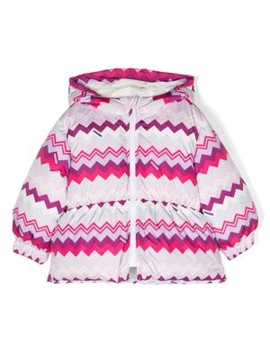 Missoni Kids zigzag-print hooded coat - Pink
