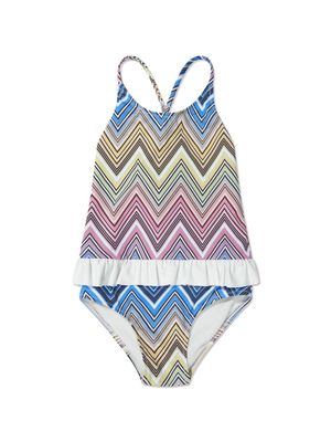 Missoni Kids zigzag-print ruffle swimsuit - Blue