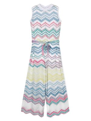 Missoni Kids zigzag-woven belted jumpsuit - White