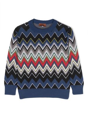 Missoni Kids zigzag-woven crew-neck sweatshirt - Blue