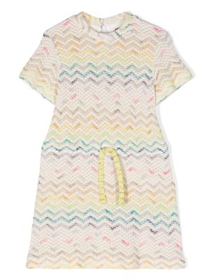 Missoni Kids zigzag-woven knitted dress - White