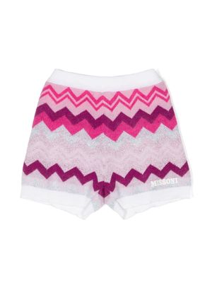 Missoni Kids zigzag woven slip-on shorts - Pink