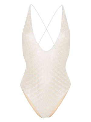 Missoni knitted-overlay lurex swimsuit - White