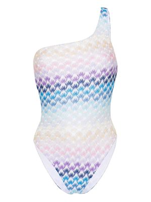 Missoni knitted-overlay one-shoulder swimsuit - Blue