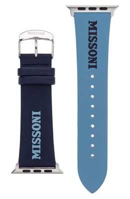 Missoni Lettering 24mm Leather Apple Watch Watchband in Blue