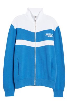 Missoni Logo Cotton Knit Track Jacket in Blue And White