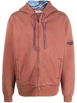 Missoni logo-embroidered zip-up hooded jacket - Brown