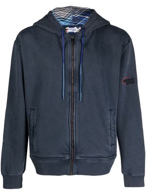 Missoni logo-embroidered zip-up hoodie - Blue