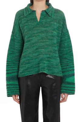 Missoni Long Sleeve Alpaca Blend Polo Sweater in Forest Green And Dark Petrol