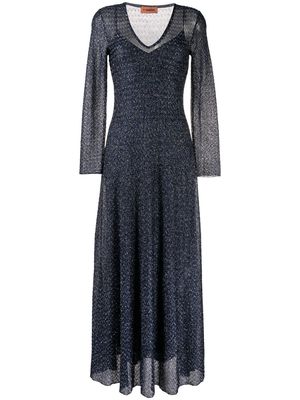 Missoni long-sleeve semi-sheer long dress - Blue
