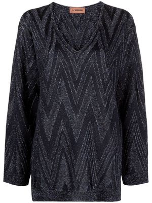 Missoni lurex-detail V-neck jumper - Blue
