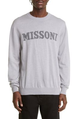 Missoni Men's Bouclé Logo Wool Blend Crewneck Sweater in Grey Medium Grey