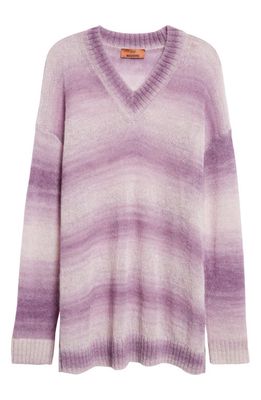 Missoni Metallic Gradient Stripe V-Neck Sweater in Violet