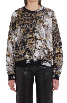 Missoni Metallic Jacquard Wool Blend Sweater in Black/Beige/Gold/White