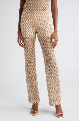 Missoni Metallic Knit Sheer Ankle Trousers in White And Dark Gold