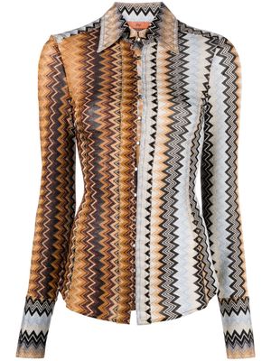 Missoni metallic zigzag crochet-knit shirt - Brown