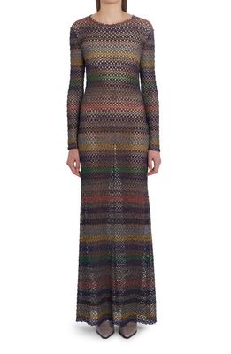Missoni Metallic Zigzag Long Sleeve Lace Maxi Dress in Light Urban Multicolor