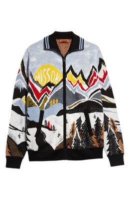 Missoni Mountain Scene Jacquard Wool Blend Zip Cardigan in Multicolor Jacquard Gray Tones