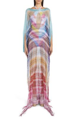Missoni Ombré Fishnet Knit Cover-Up Dress in Teal/White/Multi Stripes