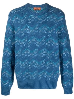 Missoni patterned-jacquard textured jumper - Blue