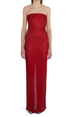 Missoni Semisheer Open Knit Strapless Gown in Savvy Red