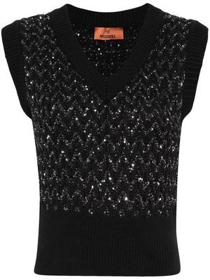 Missoni sequin-embellished cable-knit gilet - Black