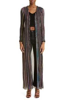Missoni Sequin Stripe V-Neck Duster Cardigan in Black Multicolor
