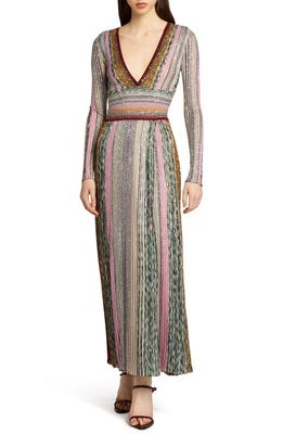 Missoni Sequin Stripe V-Neck Maxi Dress in Multicolor Light