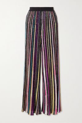 Missoni - Sequined Striped Crochet-knit Wide-leg Pants - Black