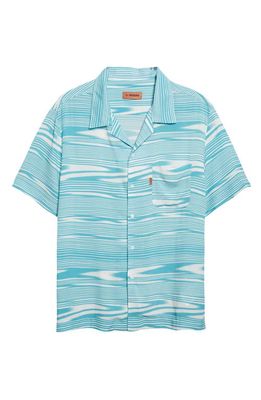 Missoni Short Sleeve Button-Up Camp Shirt in Multi White-Blue
