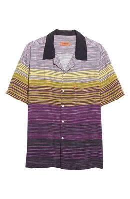 Missoni Short Sleeve Button-Up Camp Shirt in Yellow/Violet/Dark Purple