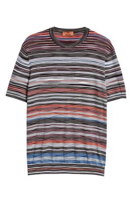 Missoni Space Dye Stripe Cotton T-Shirt in Black/White/Orange