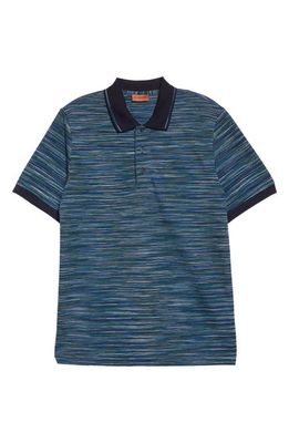 Missoni Space Dye Stripe Short Sleeve Cotton Polo in Space-Dyed Multi Navy