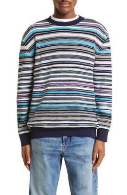 Missoni Stripe Crewneck Sweater in Light And Dark Blue Multicolor