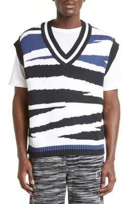 Missoni Stripe Jacquard Cotton Blend Sweater Vest in Light And Dark Blue Multicolor