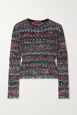 Missoni - Striped Metallic Crochet-knit Wool Sweater - Brown