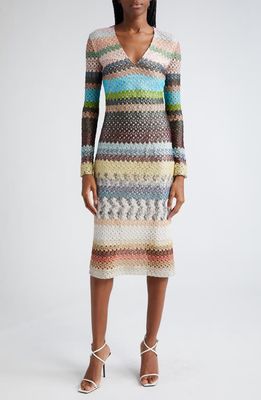 Missoni Textured Knit Long Sleeve V-Neck Dress in Med Urban Multicolor