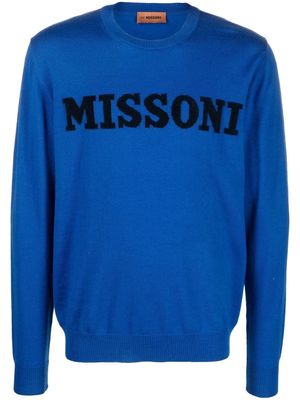 Missoni textured logo knitted crew-neck jumper - Blue