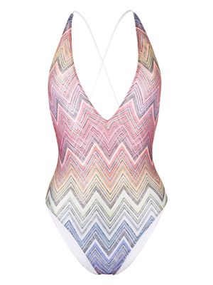 Missoni V-neck zigzag-print swimsuit - Pink